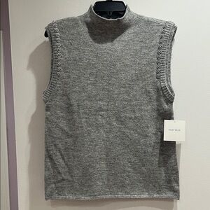 Ellen Tracy Grey Sleeveless Turtleneck Sweater Vest with Shoulder Embellishment